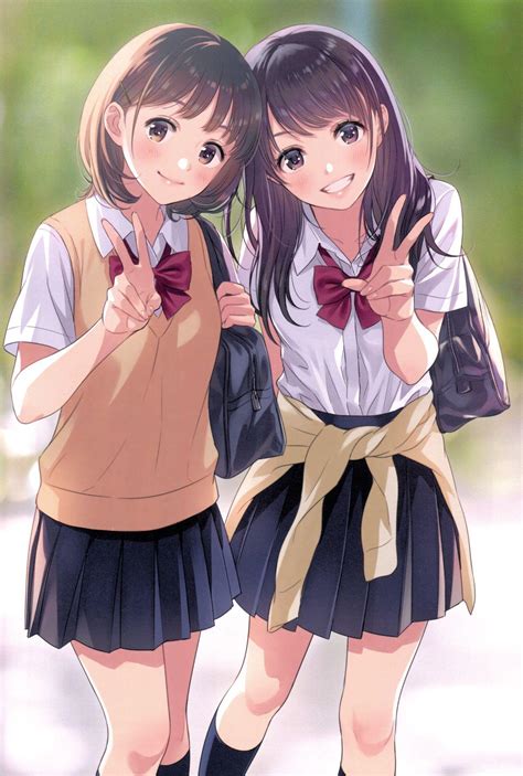 two cute anime best friends|cute anime friendship status.